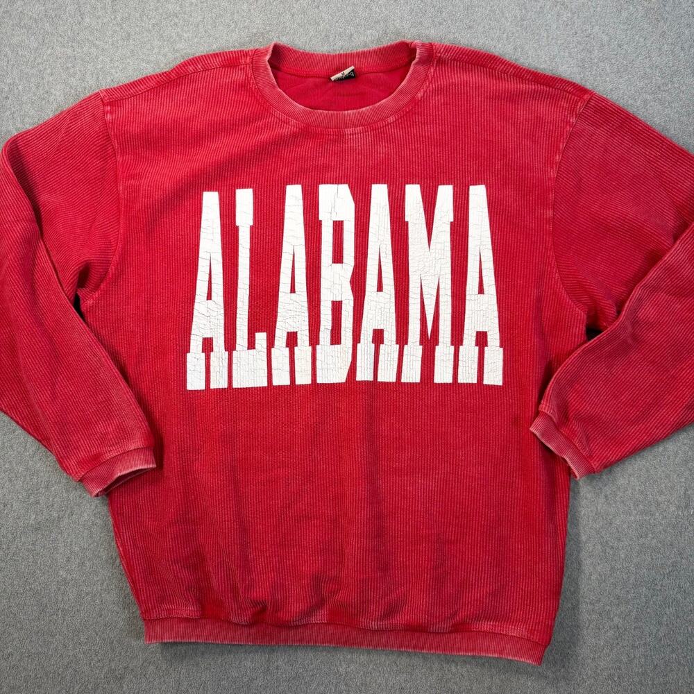 Chicka-d Women's Medium Crimson Red Alabama Distressed Graphic Ribbed Sweatshirt